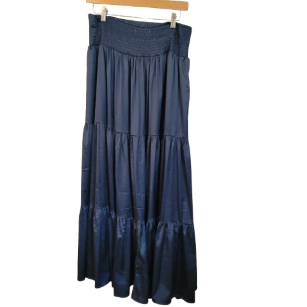 Natural Life Hanna Convertible Maxi Skirt in Dark Teal satin - Size M